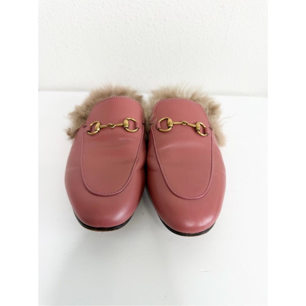 Gucci Princetown Pink Leather Fur Trim Horsebit Mules Size 37 - Picture 5 of 13